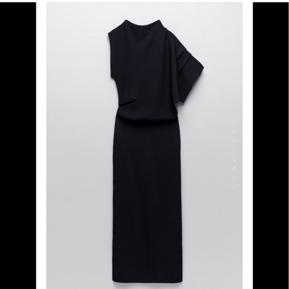 ZARA Asymmetric Sleeve Knit Dress Navy Blue - Picture 4 of 7
